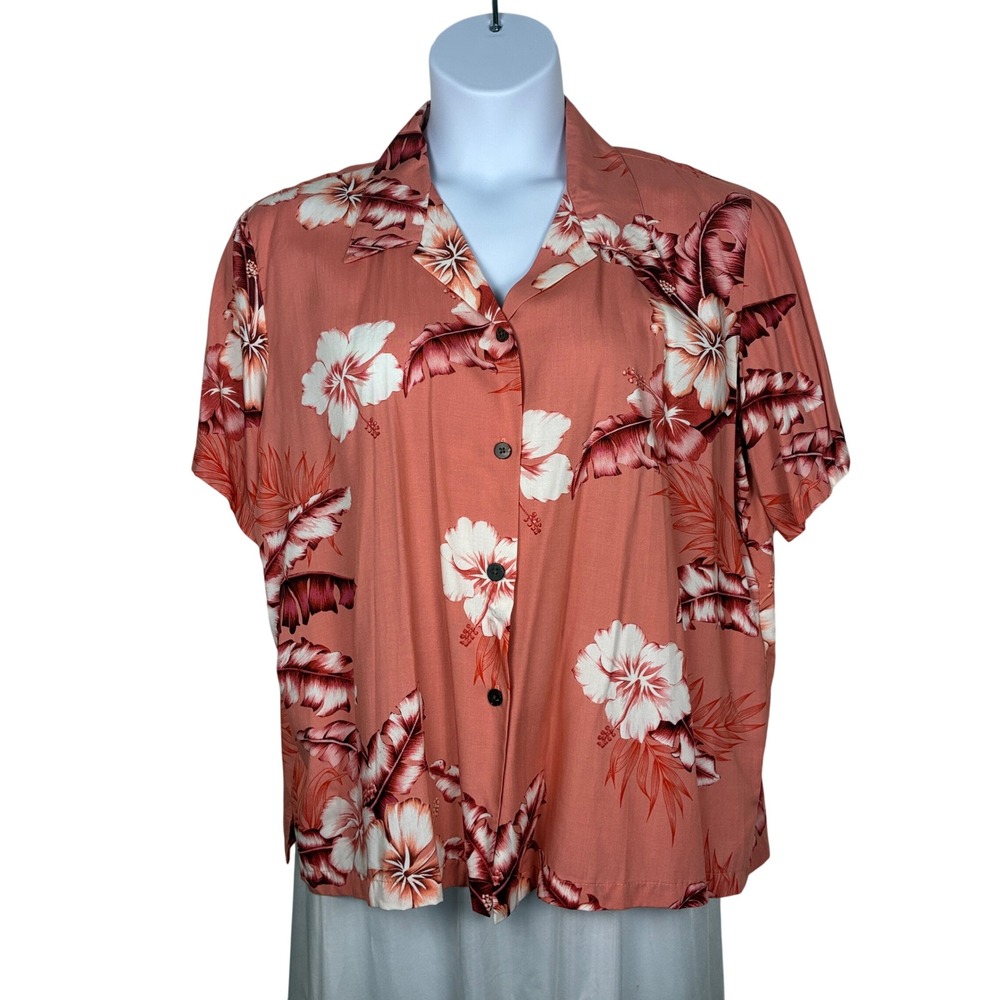 Hawaiian Reserve Collection Shirt Women XL Vintage coral rayon floral   tropical